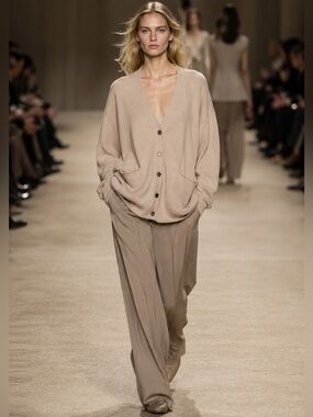 RIANI Luxury Beige V-Neck Cardigan - 50% Merino Wool, 30% Silk, 20% Cashmere- 16